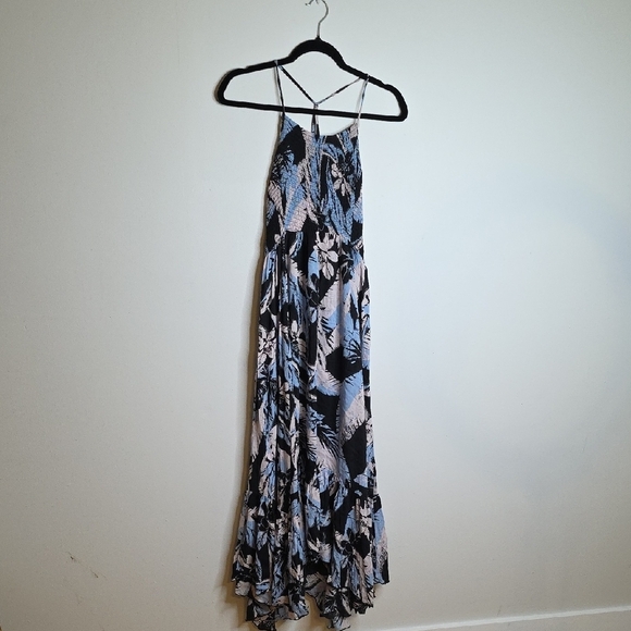 Free People Black and Blue Floral Maxi Dress HEAT WAVE FOLIAGE - SZ M - Picture 4 of 7